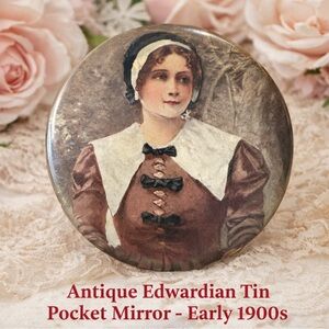 🪞 Rare Antique Edwardian Tin Pocket Mirror – Early 1900s
